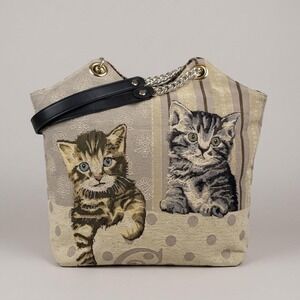 Flawed Gem! To Go Go Woven Tapestry Kitten Tote Bag Cats Shoulder Bag Whimsy